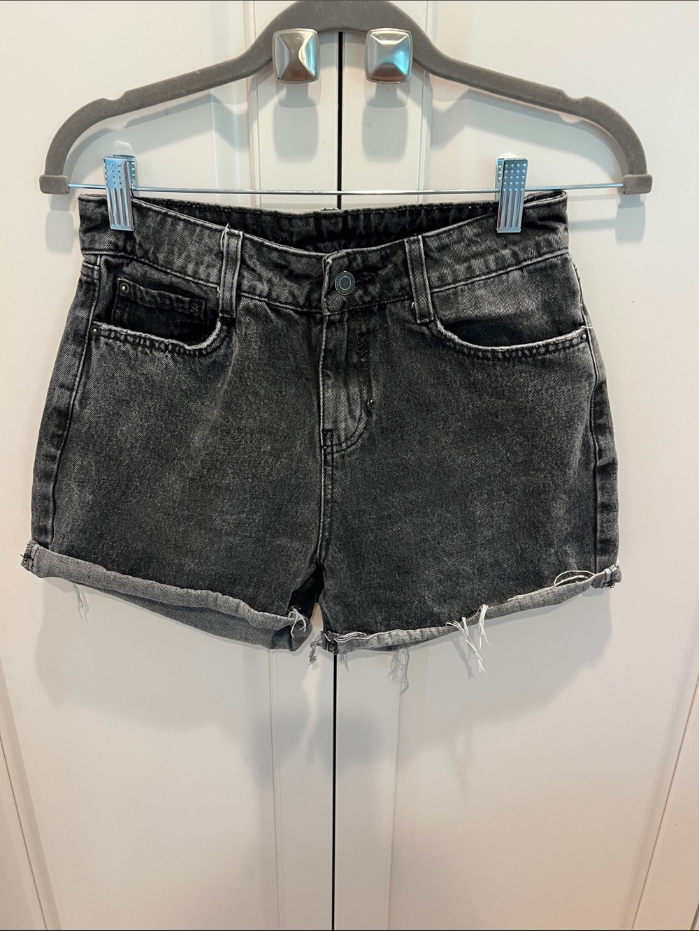 High-Rise Black Washed Denim Cutoff Shorts